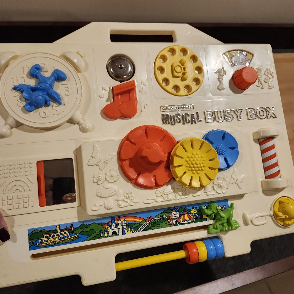 Gabriel Industries Musical Busy Box Toy - Red, Yellow, Blue 1977 DISNEY